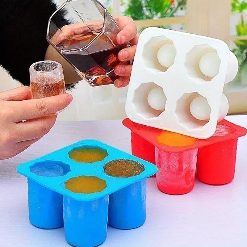 4-Grids Eisbecher Form Silikon Eiswürfelform Eisform Ice Shot Glasform Eismaschine Sommer Trinkwerkzeug Eiswürfelbereiter Form
