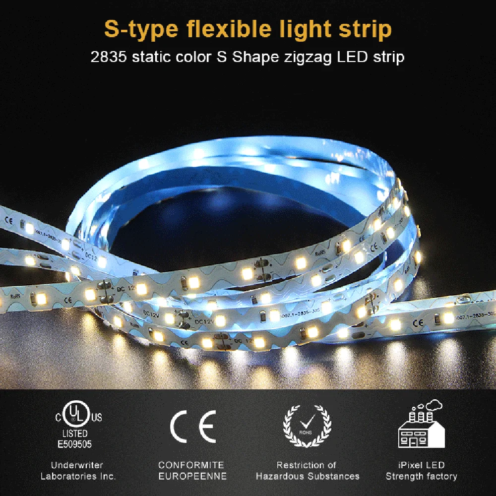 Imagem -04 - Flexível Led Light Strip Lâmpada s Fita Forma Warm White Bending Canal Letter s tipo mm 5m 12v 2835 60led m 5m