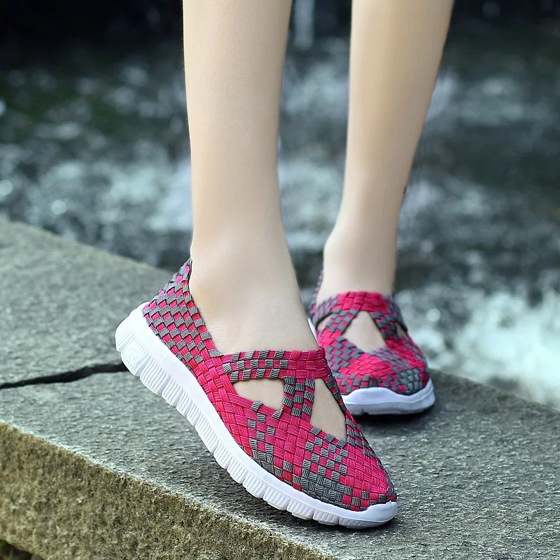 Women Shoes Summer Elastic Band Weave Women Ballet Flat Shoes Women Sneakers Breathable Lightweight Shallow Women Casual Shoes