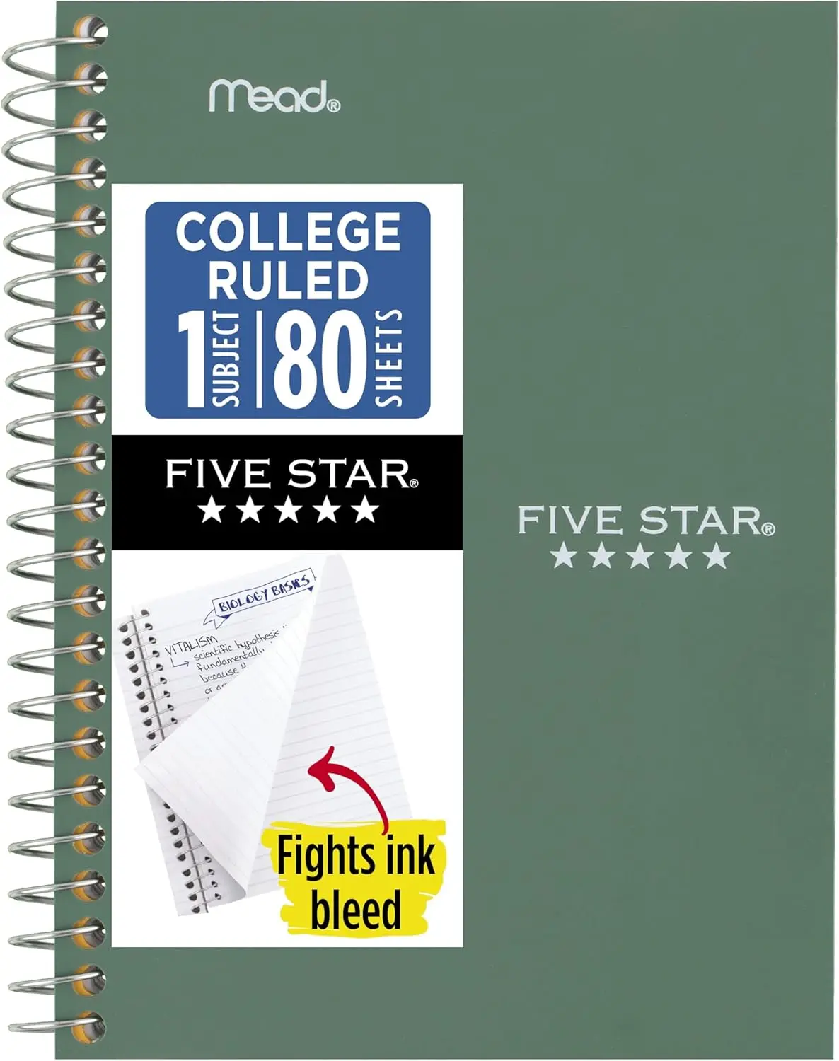

Personal Size Spiral Notebook, 1 Subject, College Ruled, 80 Sheets, 4-3/8" x 7", Water Resistant Cover, Seaglass Green