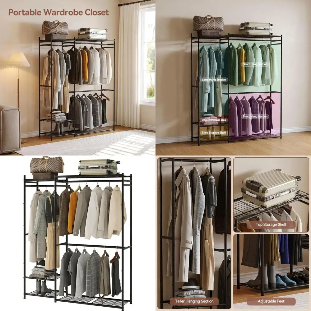 

Компактный отдельностоящий шкаф для спальни с вешалками и местами для хранения