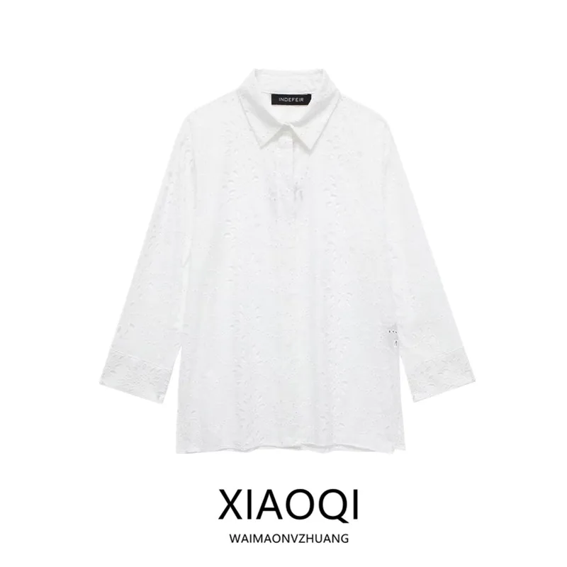 Primavera 2024 Design da donna Senso Versatile Dimagrante Ricamo cavo irt Taglio dritto Lunghezza regolare Altro materiale 00%