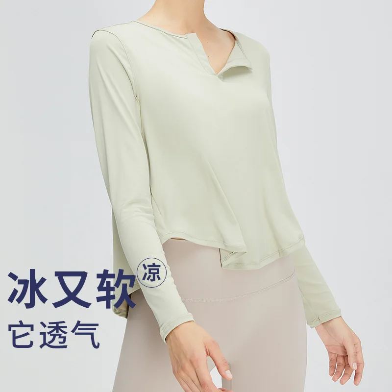 YJ-New Autumn and Winter Yoga Long SleeveTT-shirt Women's Loose Quick-Drying Breathable Workout Clothes Running Leisure Nude Fee