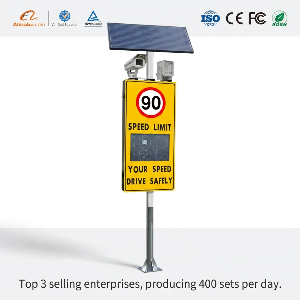 Hight Quality LED Display Portable Traffic Radar Speed Detector Solar Radar Sensor Cameras Speed Limit Signs Vehicle Photos
