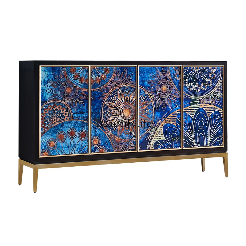

American porch cabinet light luxury large capacity living room storage cabinet retro decorative solid wood cabinet