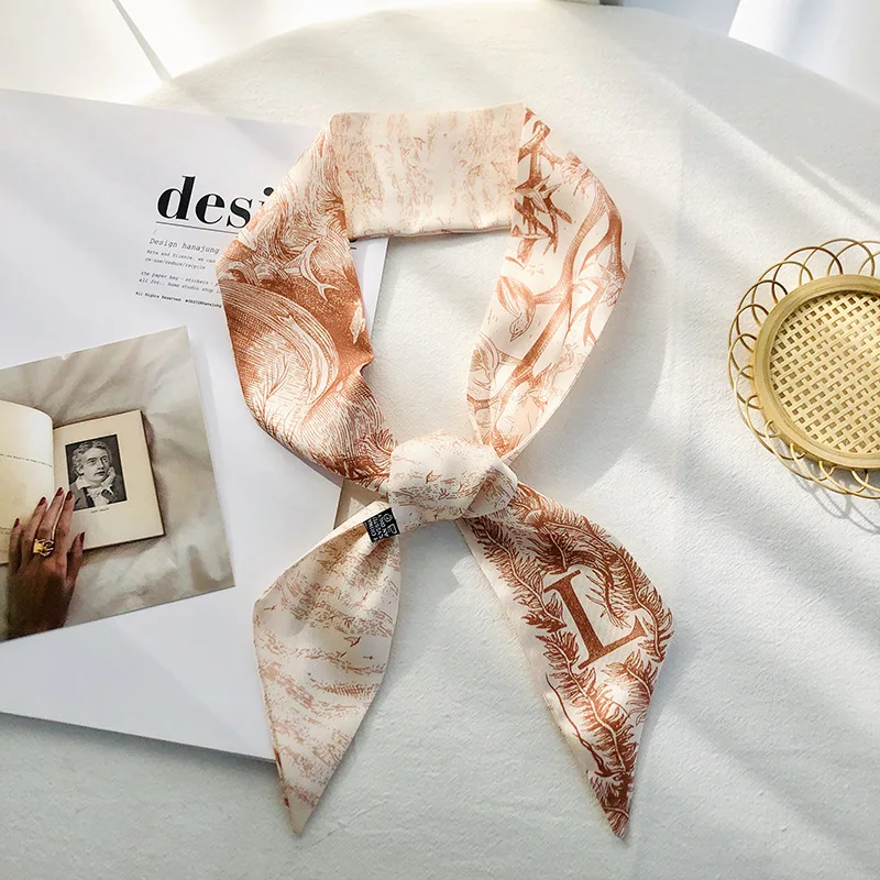 100*6cm Narrow Silk Small Scarf 26 Initials Letters Luxury Bag Scarf Bandana Hair Tie For Women Print Hijab Neckerchief Headband