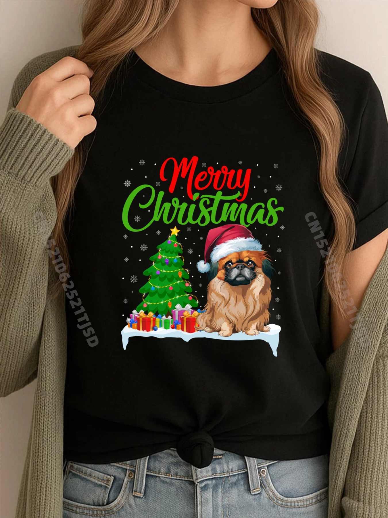 

Pekingese Dog Christmas Tree Lights Xmas Pekingese Dog Lover Розовые футболки с рисунком Роскошная футболка Cinco de Mayo