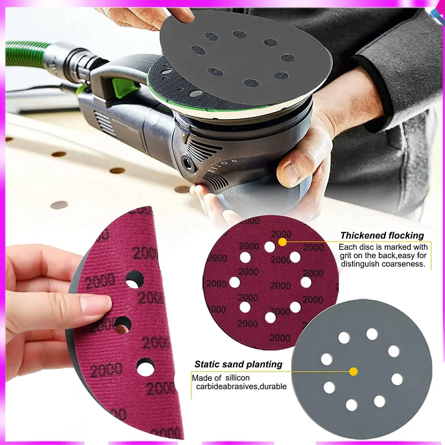 N96r 30 peças conjuntos de discos de lixa de 5 polegadas, gancho e laço 5 polegadas combinação de 8 furos (800/1000/1500/2000/3000/5000) lixa nova