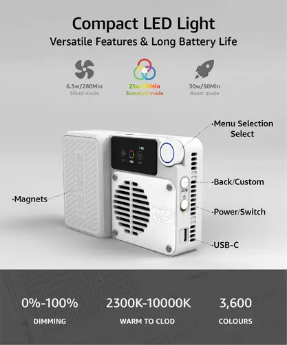 Imagen 2 del producto amaran Ace 25c luz LED de bolsillo RGBWW a todo Color, Mini Luz de Video 2300K-10000K, batería de 4500mAh con Carga rápida PD para TikTok