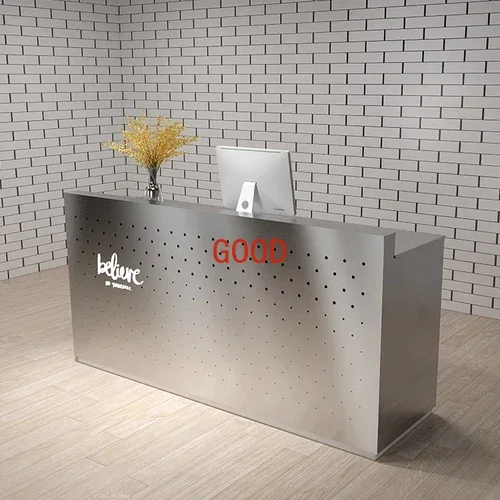 

Customized Simple Modern Stainless Steel Cashier Small Clothing Store Bar Milk Tea Shop Bar Dance Room Reception Desk