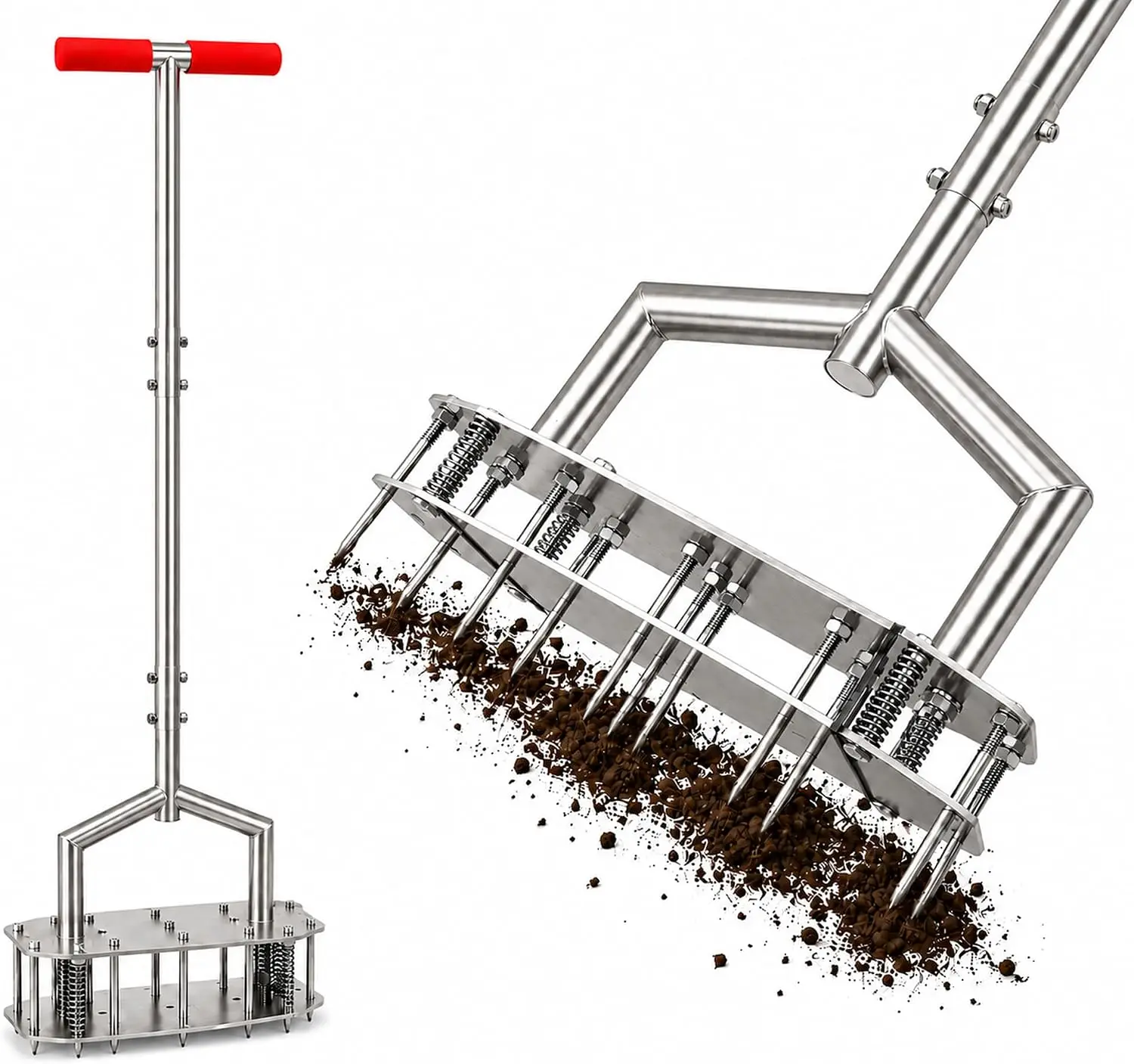 Manual Lawn Aerator - 304 Stainless Steel Aerator Lawn Tool with 15 Spikes