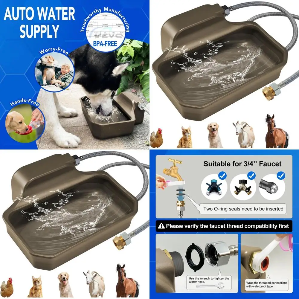 

1 Gallon Outdoor Automatic Pet Water Dispenser for Dogs, Livestock, and Chickens - Durable Material - Easy Installation - Brown