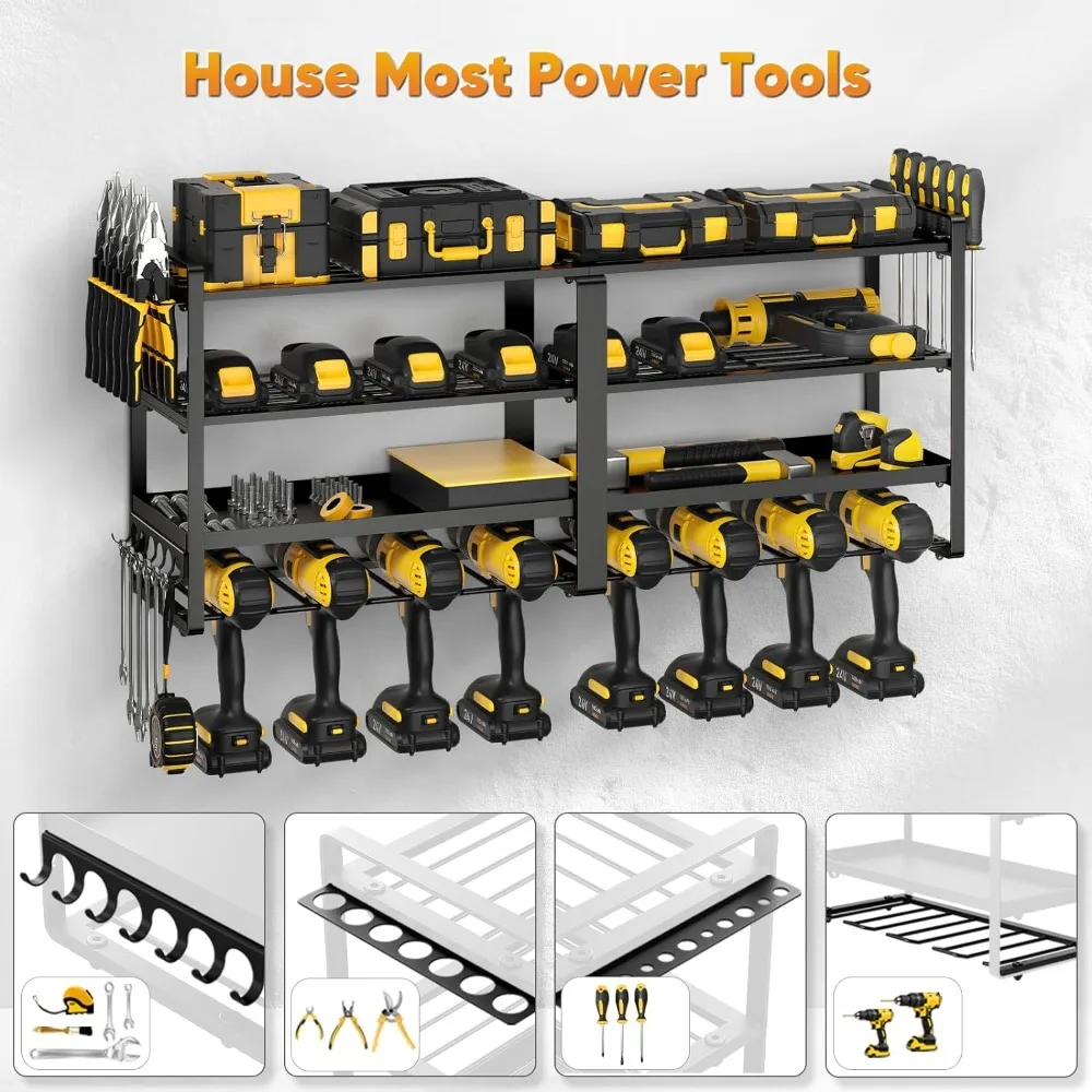 POKIPO-organizador de herramientas eléctricas, soporte de pared, 8 portabrocas, grande, extendido, resistente, 4 capas, organizador de herramientas de garaje y almacenamiento