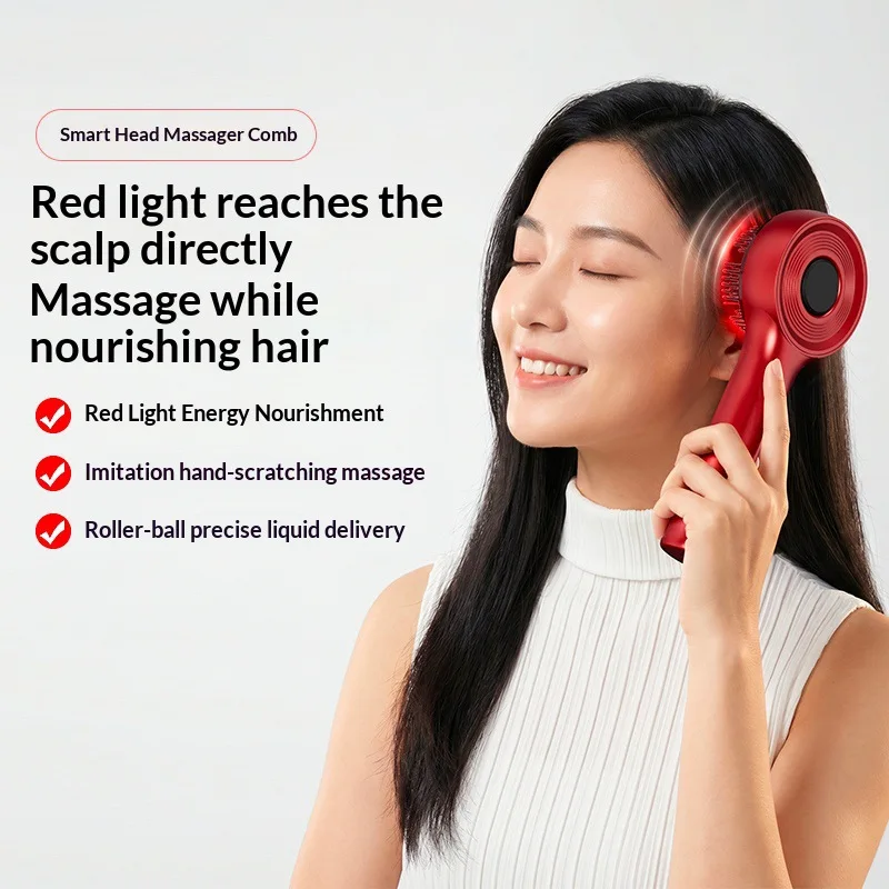 Electric massage liquid guide comb red blue light scalp meridian hair massage comb electric care hair growth instrument
