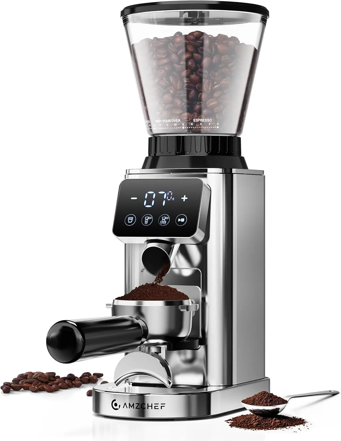 Coffee Grinder, Coffee Bean Grinder for Home Use with Precise Grinding, LED Control Panel, Detachable Funnel Stand, Anti-static