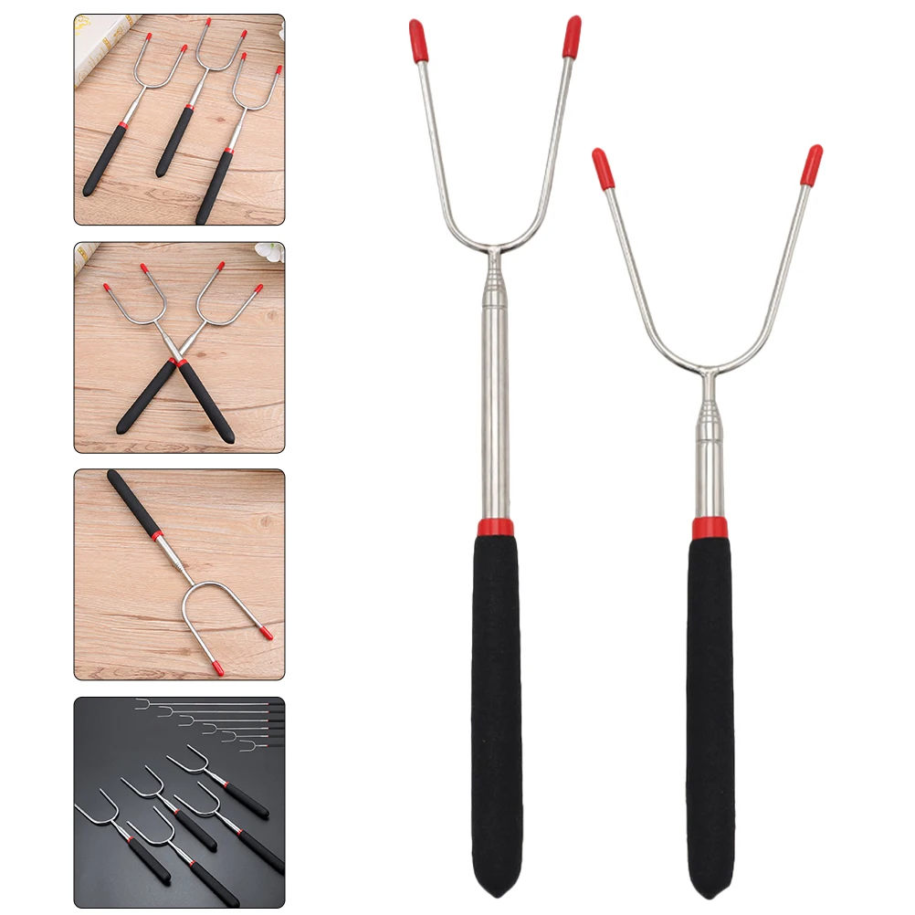 

2Pcs Barbecue Forks Stainless Steel Bbq Roasting Sticks Comfortable Handle Outdoor Grill Meat Skewers Kitchen Cooking Tool