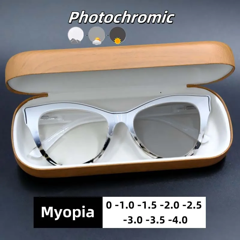 

Модные фотохромные очки для близорукости «кошачий глаз», женские ультралегкие очки высокой четкости для внутреннего и наружного использования с защитой от синего света