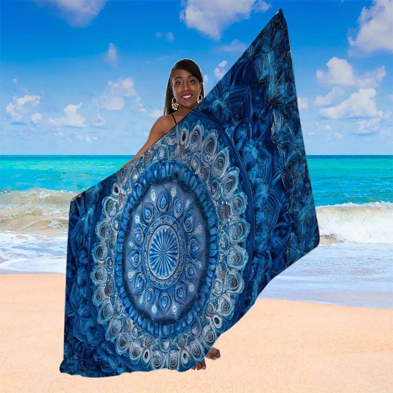 One Piece of a Beach Towel Featuring a Mandala Floral Design.Used As a Beach Wrap,Sarong for Multiple Ways to Wear It view 6