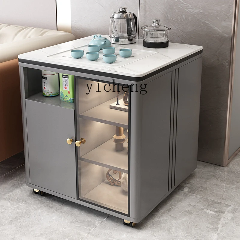 

LX Mobile Small Kettle Integrated Tea Cart Tea Brewing Side Table Corner Table Rock Board Sofa Side