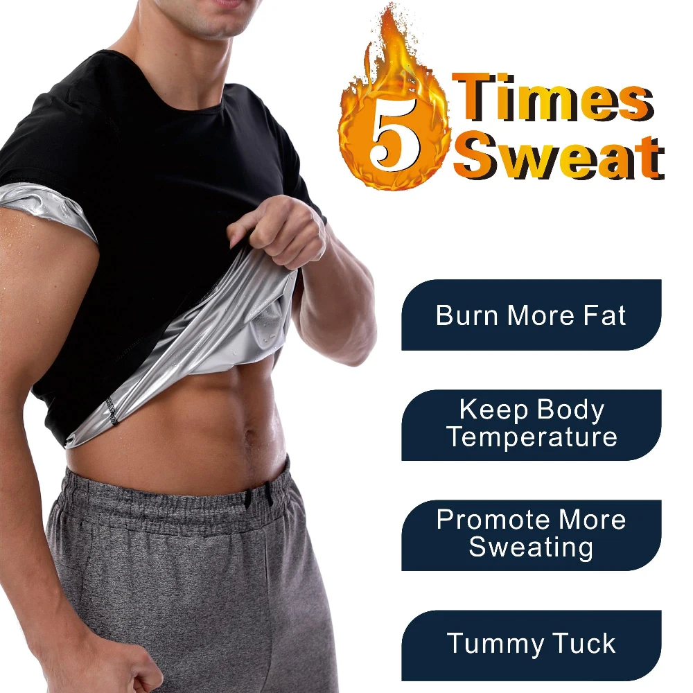 Men Short Sleeve Sauna Sweat Compression Shirt,Tummy Control Slimming Workout Shapewear Top for Gym Daily Weight Loss Exercise