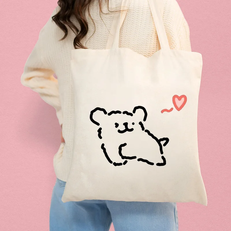 Amusing Line Dog Ladies Canvas Tote Casual Shoulder Bag Eco-friendly Large Capacity Portable Travel Y2k Shopping Bag Schoolbag