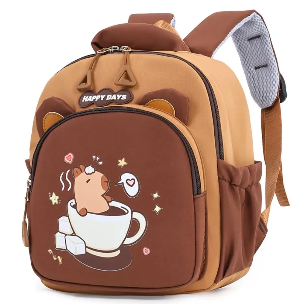 

Kawaii Cartoon Capybara Backpack Nylon Large Capacity Capybara School Bag Lightweight Multi-layer Kindergarten Backpack