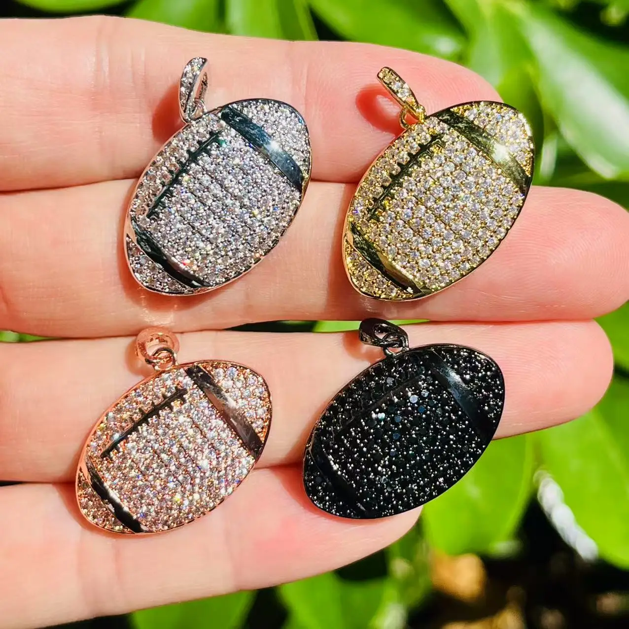 5Pcs CZ Pave American Football Charm Copper Sporty Style for DIY Bracelets Making