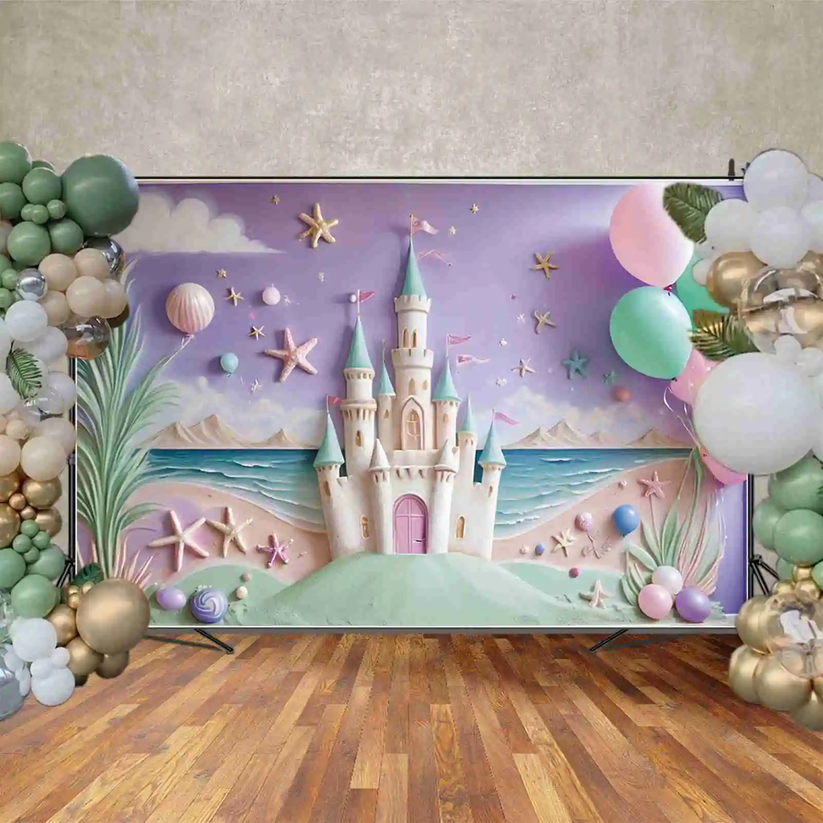 MOON.QG Mermaid Princess One Birthday Background Children'S Boat Beach Ship Backdrops Custom Party Decoration Photozone Supplies