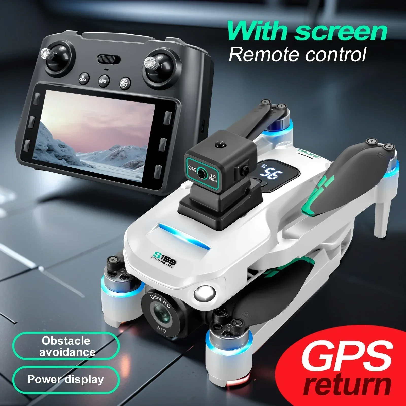 2024 S159 GPS Rc الطائرة بدون طيار 5G المهنية 8K HD التصوير الجوي كاميرا مزدوجة متعددة الاتجاهات تجنب العوائق بدون طيار مع شاشة