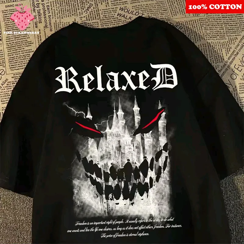 

American street Devil Print T-shirt Men Summer 2025 New Loose Casual Short sleeve Personaliz T-shirt Y2k Tops Youth men clothing
