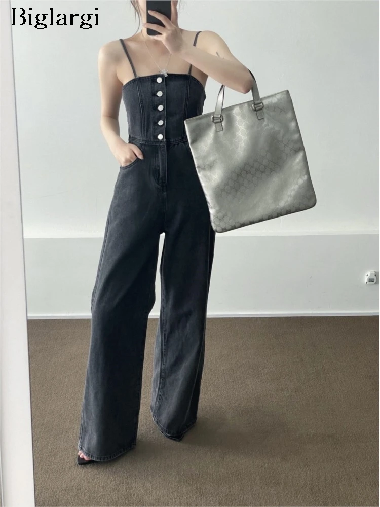 

Jeans Sleeveless Slip Jumpsuit Pant Women Sexy Fashion Backless Ladies Trousers Korean Style Loose Pleated Woman Overalls Pants