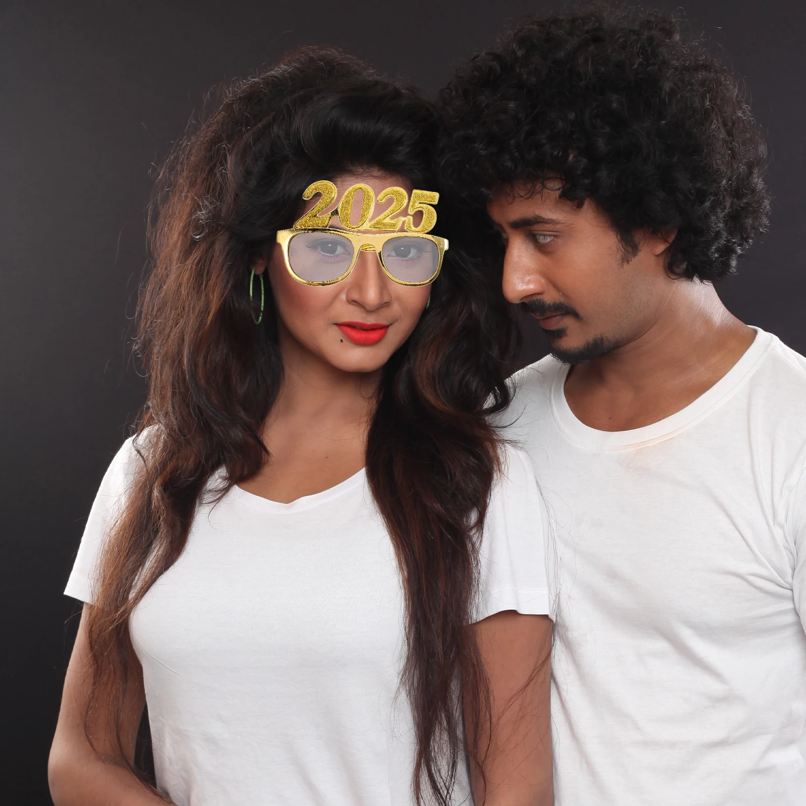 

2Pcs 2025 New Year Party Eyewear Glitter Glasses Photo Props Fun Festive Accessory Dazzling Design Lightweight Comfortable