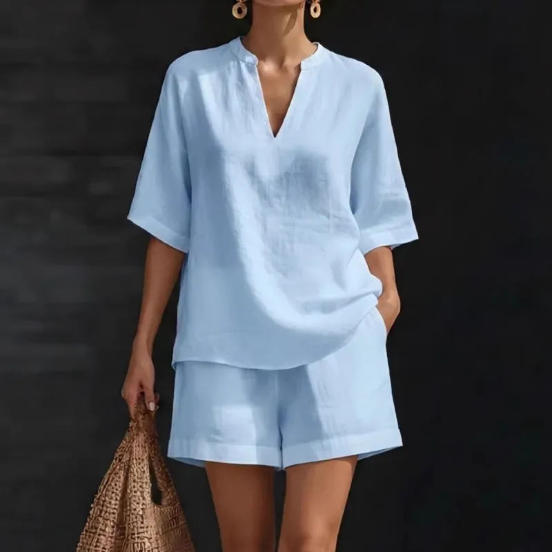 

Women's Casual Suit New Fashion And Elegant Loose V-neck Two-piece Short-sleeved Shorts Casual Suit For Women Clothing 2026