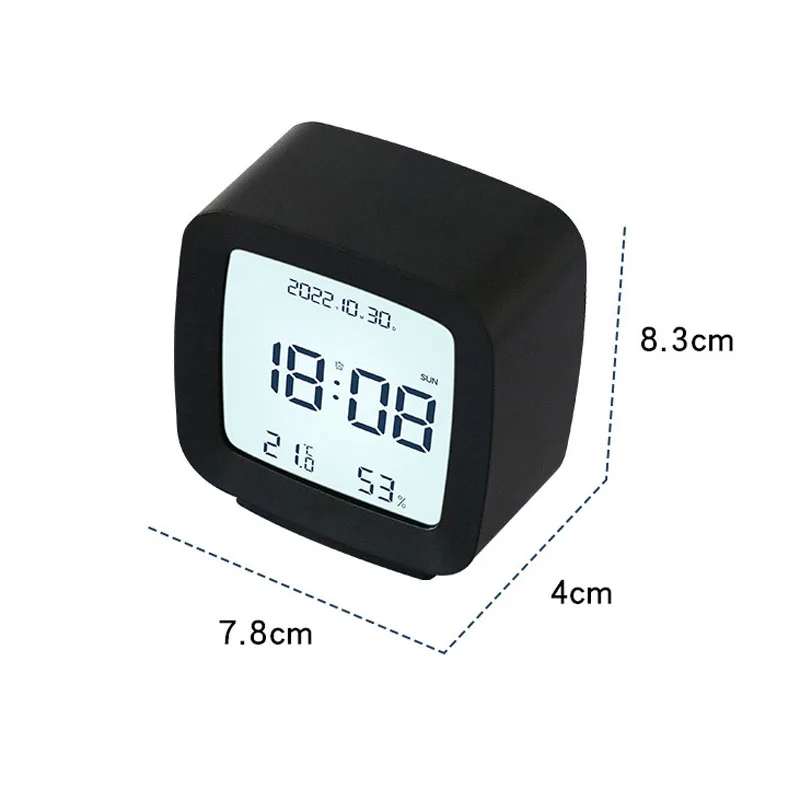 Digital Desk Clock Alarm Clock Small Sound Touch Control Night Light Bedside Square Shape Temperature Humidity TV Style