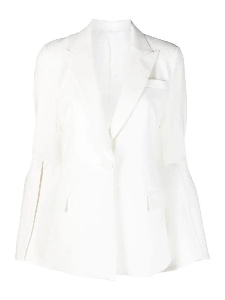 2024 Elegante Minimalistische Blazer Voor Dames Gekerfde Kraag Flare Mouw Gesplitste Zakken Temperament Jas Merk Hoge Kwaliteit