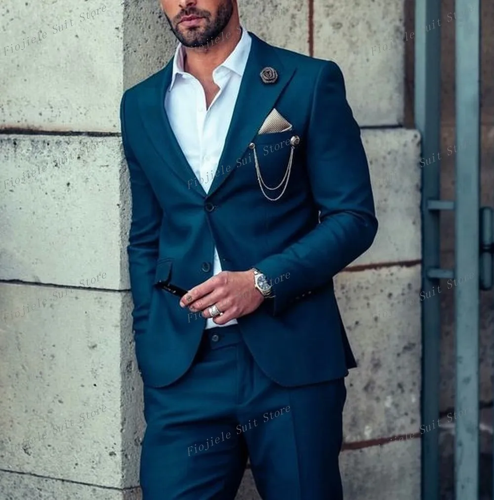 

New Formal Occasion Men Suit Groom Groomsman Wedding Party Prom Business Casual Male Tuxedos 2 Piece Set Blazer Pants A6