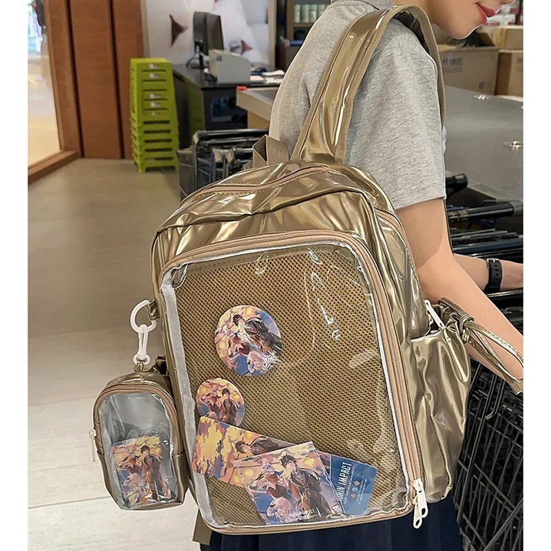 HAEX Y2K Aesthetic Women Backpacks 2025 Large Capacity PU Students DIY Anime Badge Ita Bags Individuality Mochilas Para Mujer