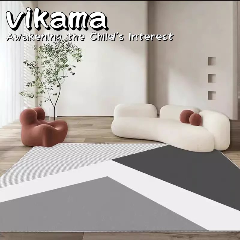 

VIKAMA Nordic Luxury Black - White Rug—Modern Minimalist Full - Coverage Mat for Living Room Coffee Table & Bedroom Bedside