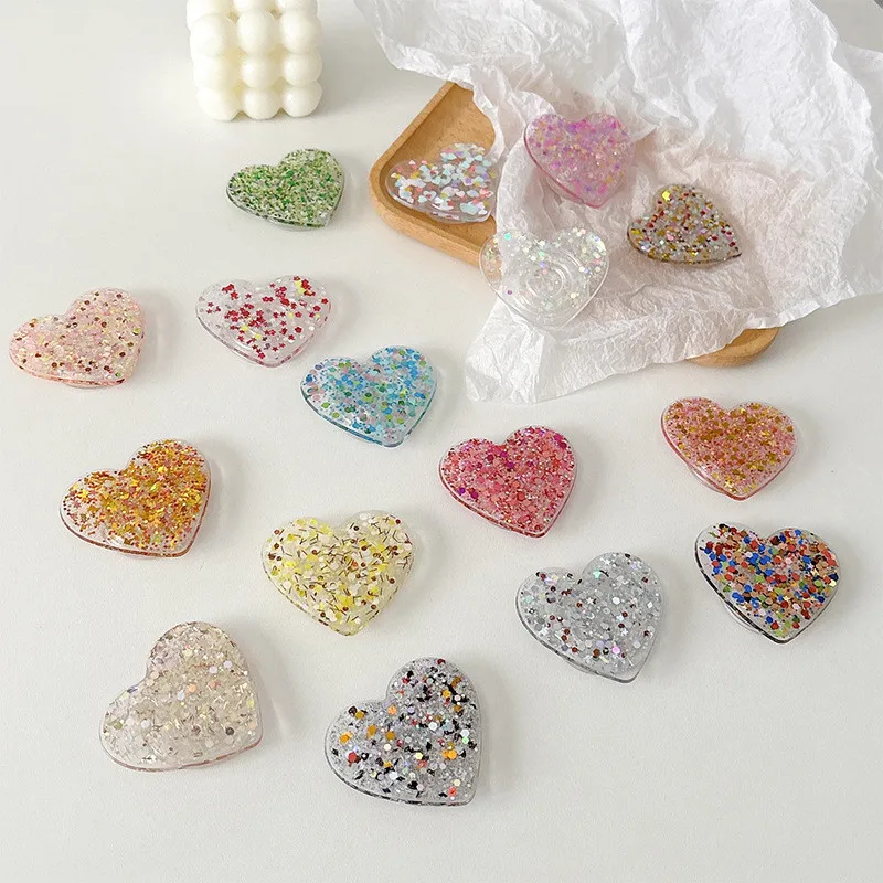 

Многоцветный держатель-кольцо для телефона с блестками в форме сердца, раскладной, с подставкой для iPhone 14/15 и планшетов