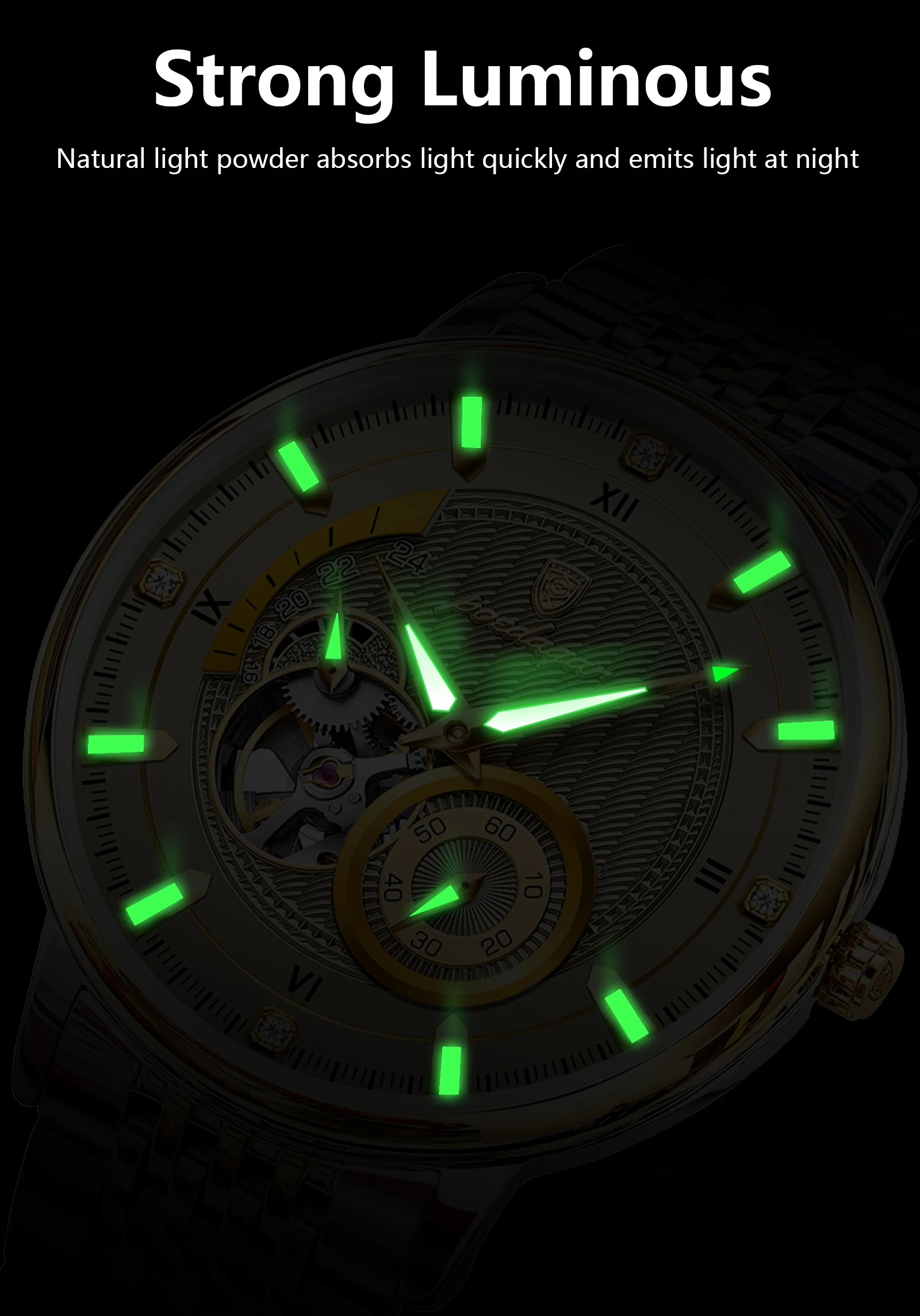 POEDAGAR Top Luxus Mann Armbanduhr Leucht Hohl Tourbillon Edelstahl Männer Uhr Mechanische Automatische herren Uhren Reloj – Detail 12
