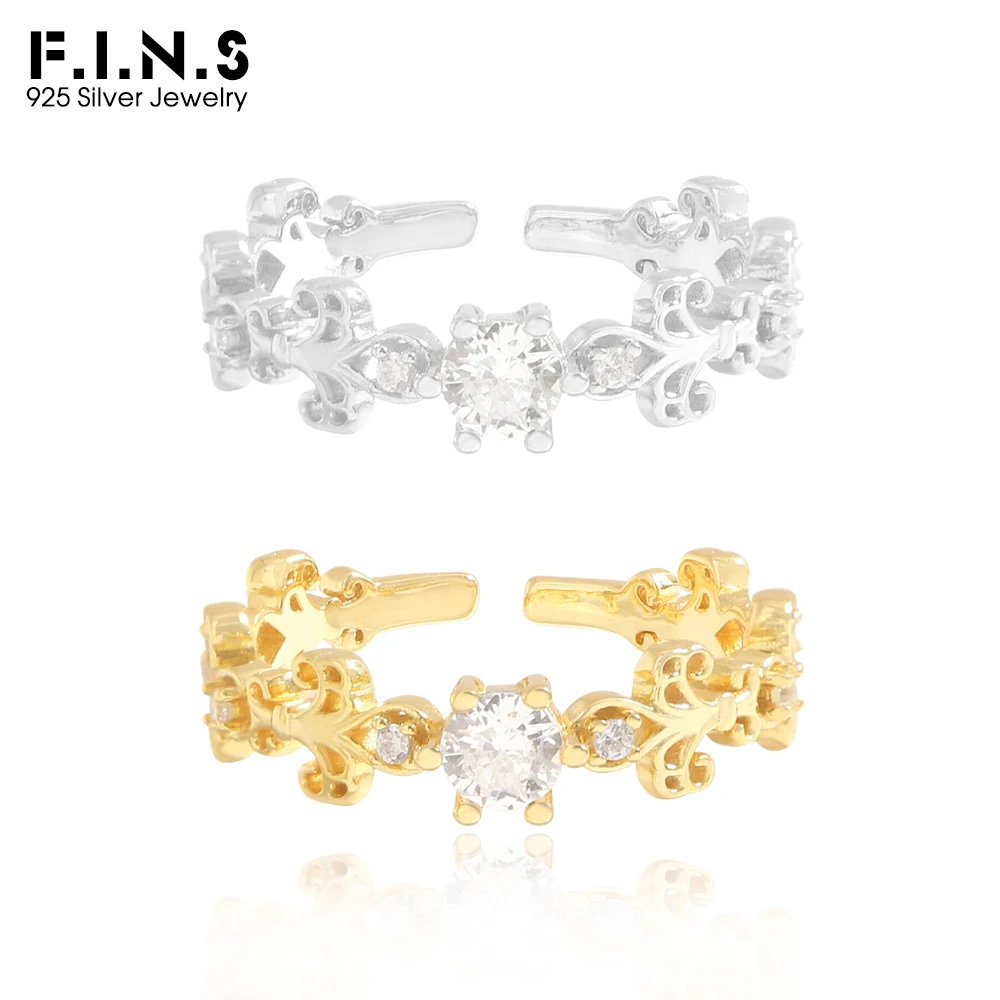 

F.I.N.S Iris Hollowed S925 Sterling Silver Zircon Ring Korean Version Open Resizable Stacked Finger Fine Jewelry Anti-Allergenic