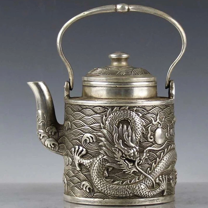 

Uniquely Carved Old Cupronickel Handmade Dragon Teapot and Jug Statue In China