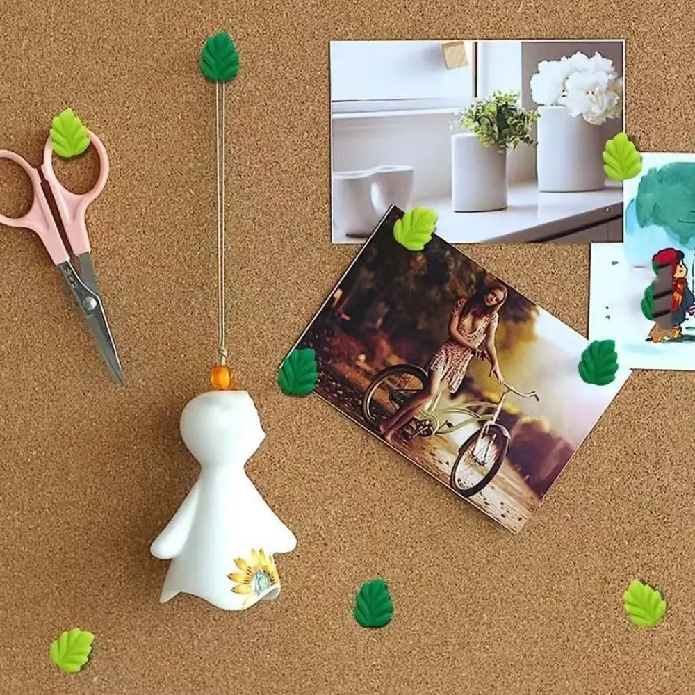 50pcs Green Leaves Shape Plastic Colored Metal Push Pins Thumbtacks Map Pin Pushpin For Art Photo Message Wall Thumb Tack