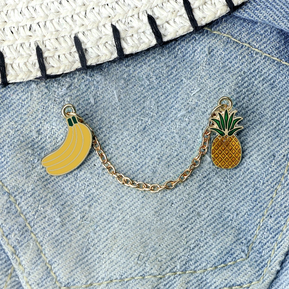 Cute Banana Pineapple Enamel Pin Cartoon Fruit Food Brooch Metal Chain Girl Boy Badge Clothes Bag Women Men Fashion Jewelry Gift