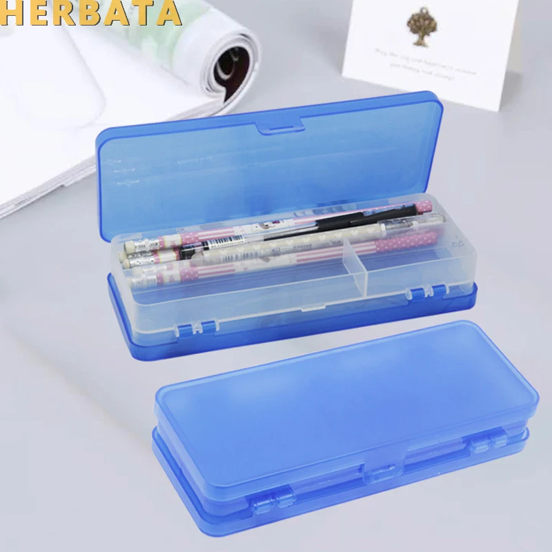 Multifunctional double-sided pencil case translucent frosted pencil case student storage plastic stationery box