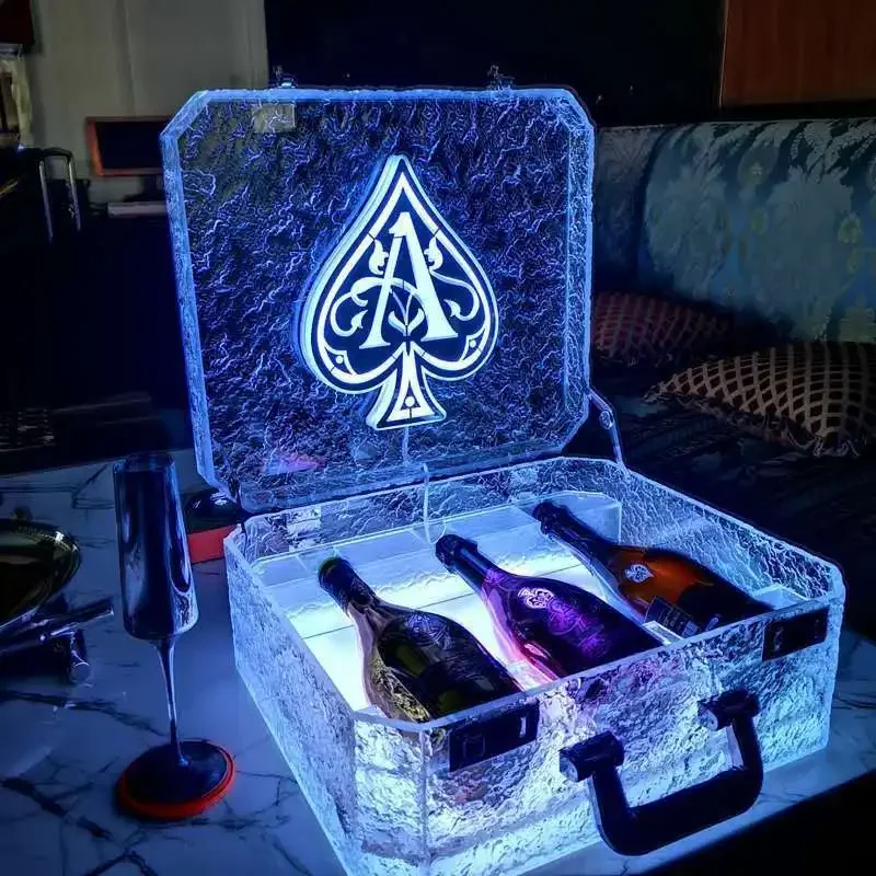 3 bottles Ice Rock Ace of Spade LED Luminous Champagne Cocktail Wine Box Whisky Carrier Case VIP Bottle Presenter Suitcase