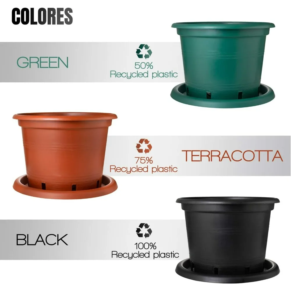 5Pcs Nursery Plastic Pots – Highly Durable and Sturdy – Bottom Drainage Design , Pots for Plants with Saucer  (12 Gallon, Black)