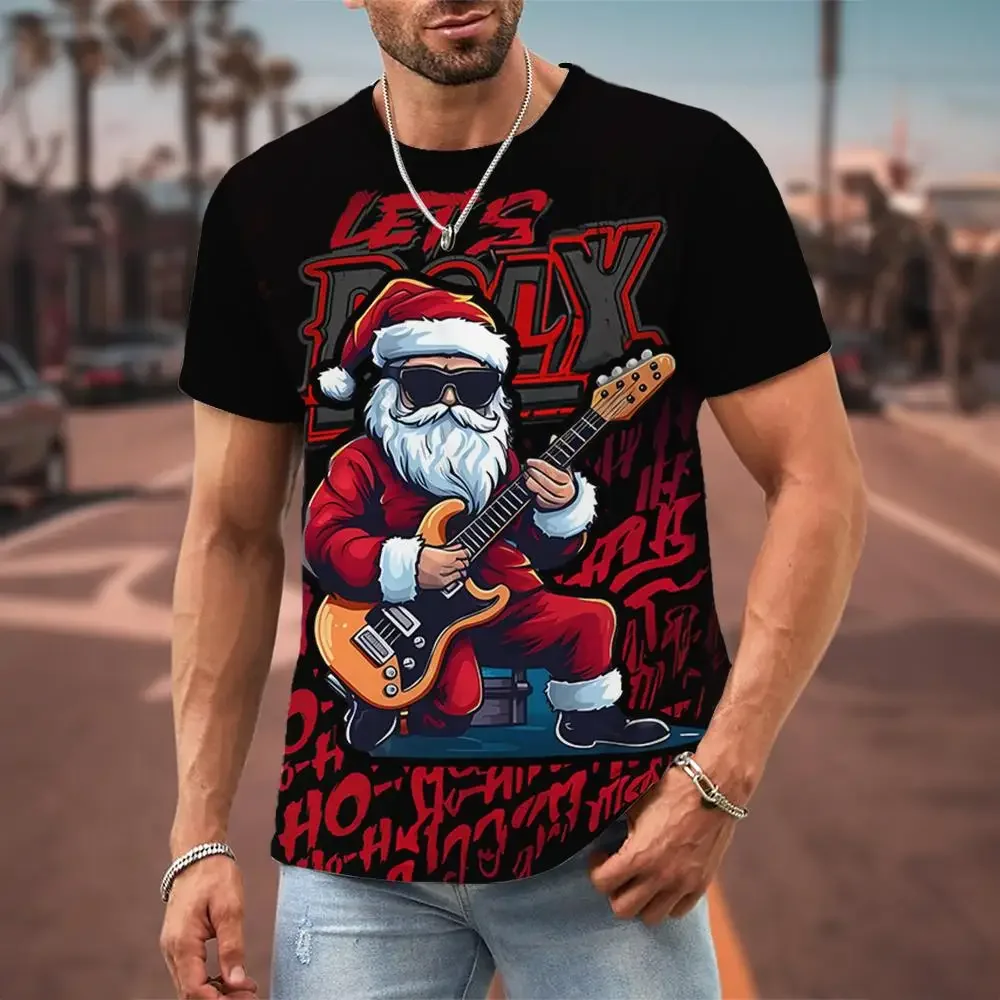 

Funny Christmas T-Shirts For Men 3d Hip-Hop Santa Claus Printed Men Tops Fashion Casual Short Sleeved Street Designer Sweatshirt