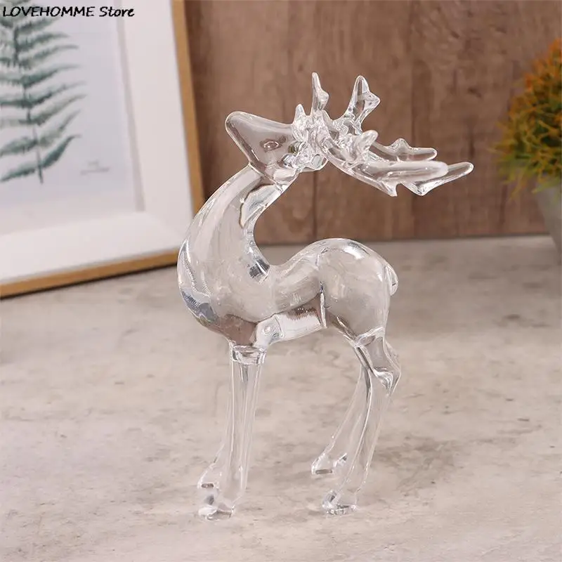 1Pc Crystal Deer Figurines Desktop Ornament Room Decor Transparent Elk Reindeer Sculpture Home Office Decoration