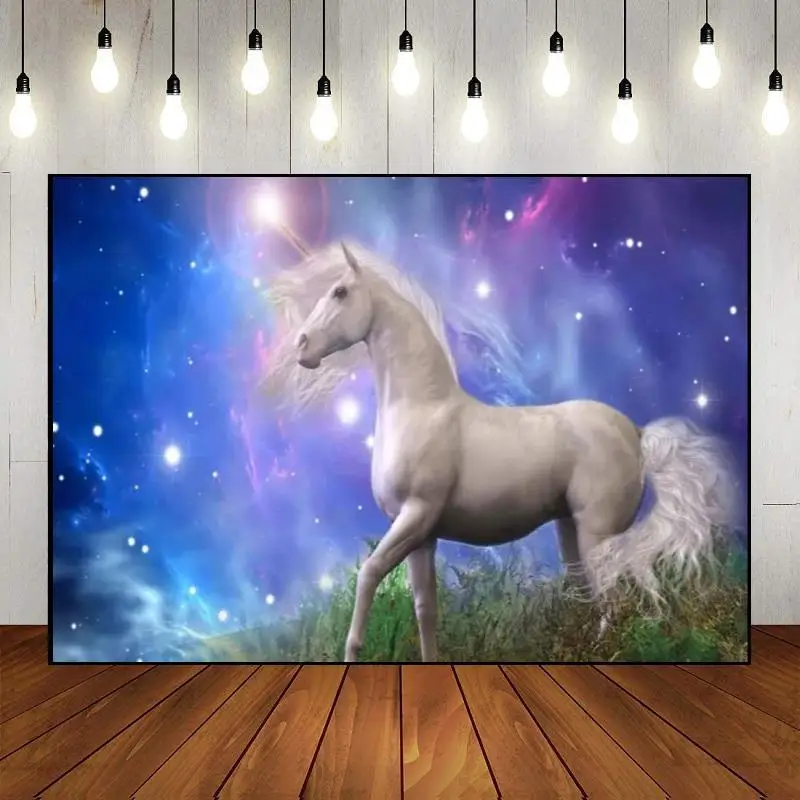 

Rainbow Fantastic Cartoon White Galaxy Unicorn Theme Photography Backdrops Party Backdrop Wall Background Custom Birthday Happy